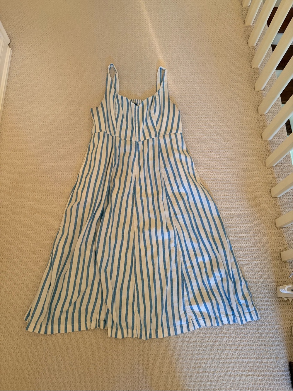 Old Navy Blue and White Striped Midi Dress linen blend